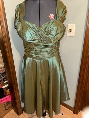 Landa Olive Ruched Fit-and-Flare Midi Dress
